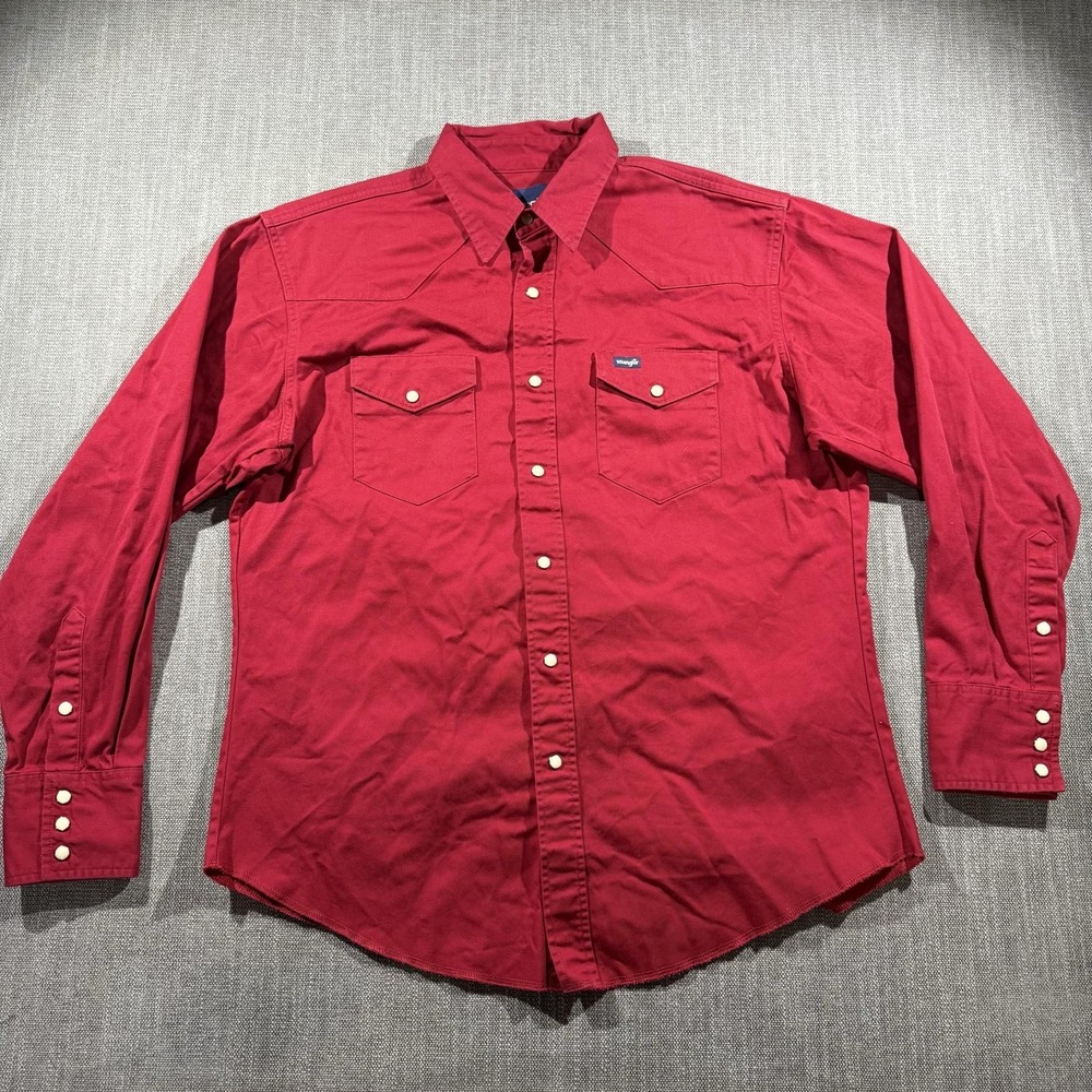 Wrangler Shirt Mens XL Red Twill Western Pearl Snap Long Sleeve Cowboy Workwear